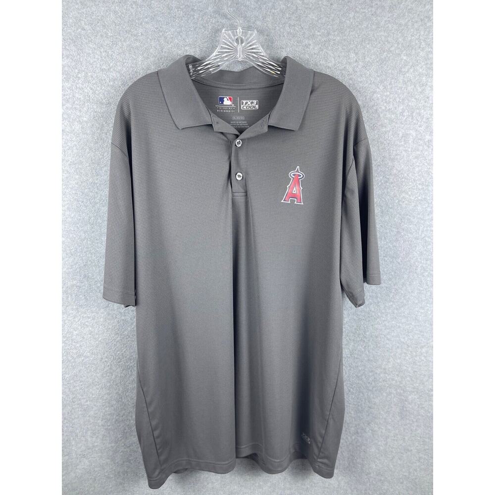 MLB Los Angeles Angels Polo Shirt Mens XL Gray Short Sleeve Performance Baseball
